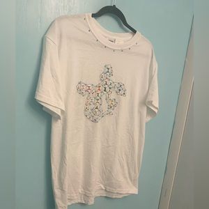 Jackie's Large White With Aztec Puzzle Design Round Neck Short Sleeve T-Shirt